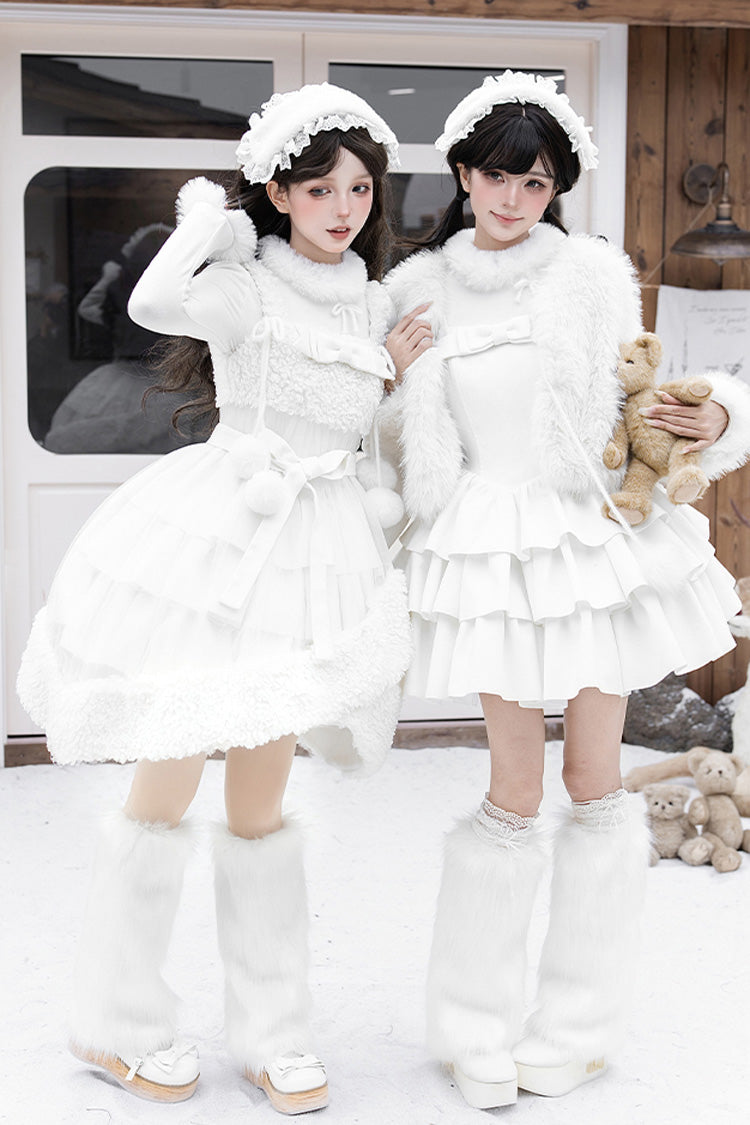 White Chocolate Triple-Layered Ruffle Bowknot Sweet Lolita Jsk Dress Set