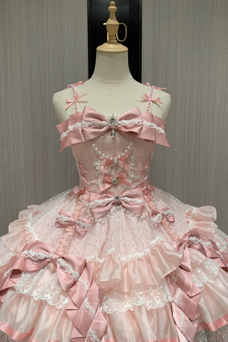 Pink Gem Love Sleeveless Triple-Layered Ruffle Bowknot Lace Sweet Ballet Lolita Jsk Dress
