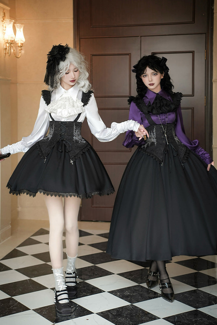 Black Night of Thorns Sleeveless Embroidery Lace-Up Gothic Lolita Strap Breast Support Dress 2 Versions