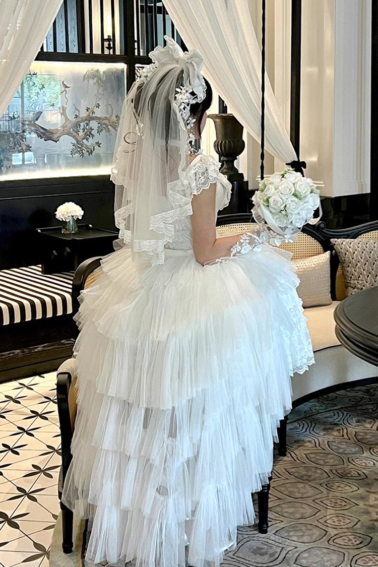White Jewelry Love Story Halterneck Ruffle Hanayome Bowknot Lace Gothic Lolita Dress