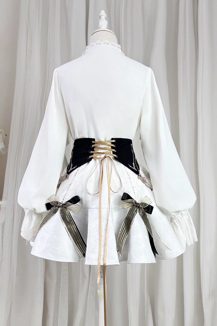 White Star Gate Palace Style Ruffle Bowknot Gothic Lolita Fishtail Skirt 2 Versions