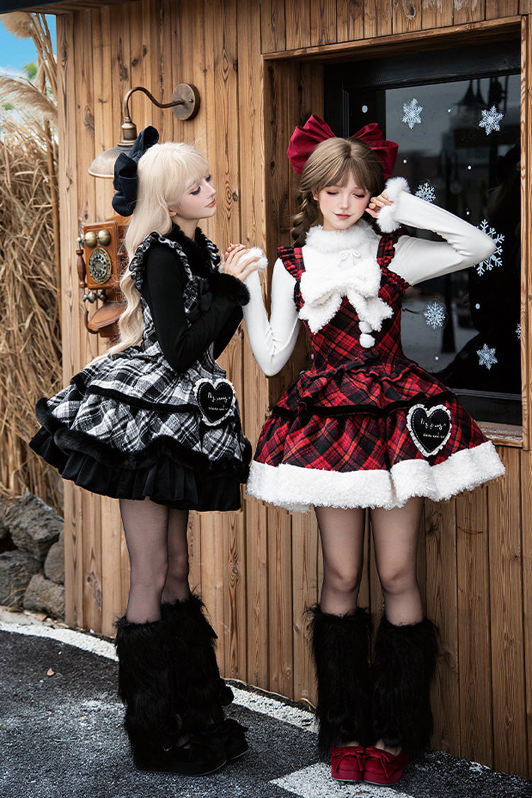 Letters & Poems · Snowy Night Serenade Triple-Layered Print Ruffle Bowknot Sweet Lolita Jsk Dress Set 2 Colors