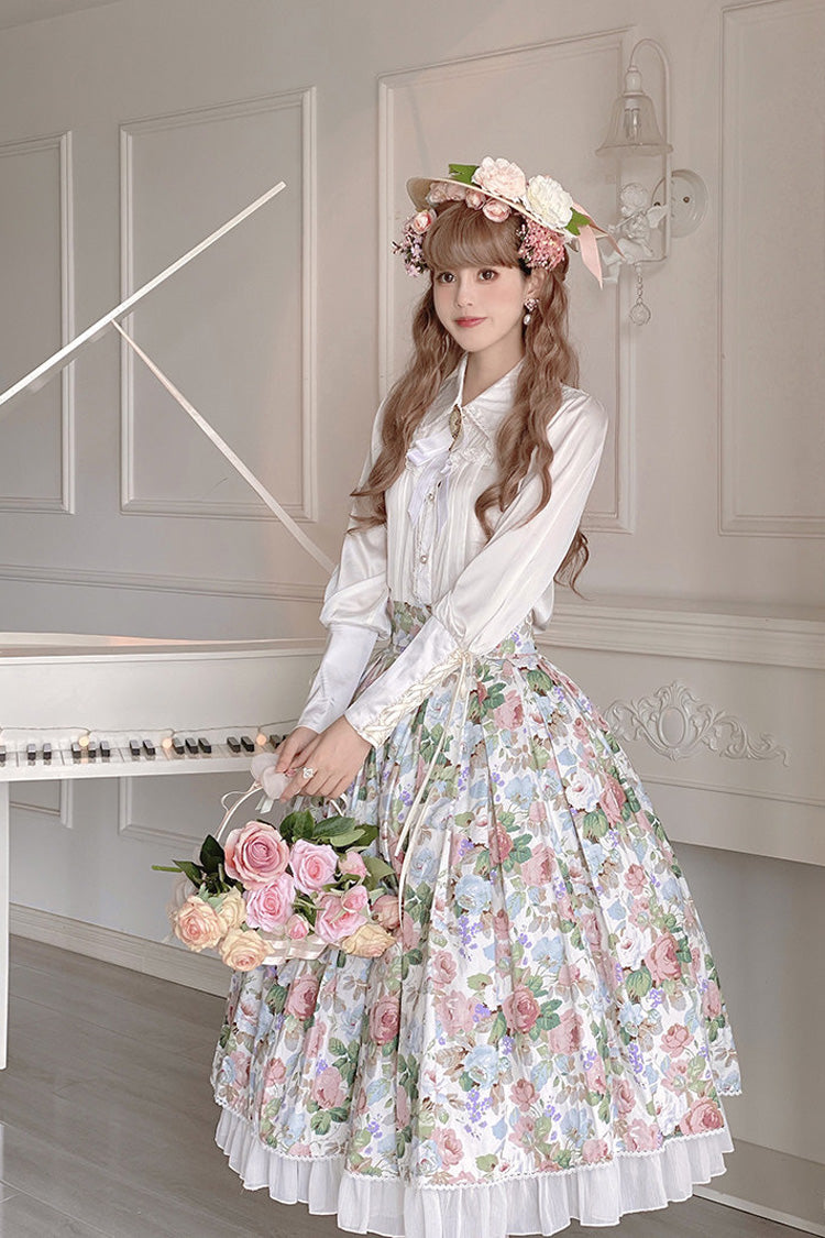 White Afternoon Tea Floral Printed Ruffled Sweet Lolita Skirt
