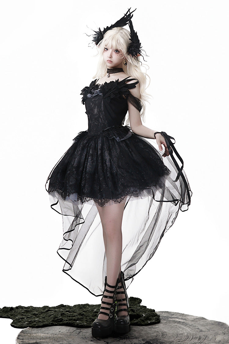 Black Black Swan's Prayer Sleeveless Ruffle Bowknot Gothic Ballet Lolita Jsk Dress