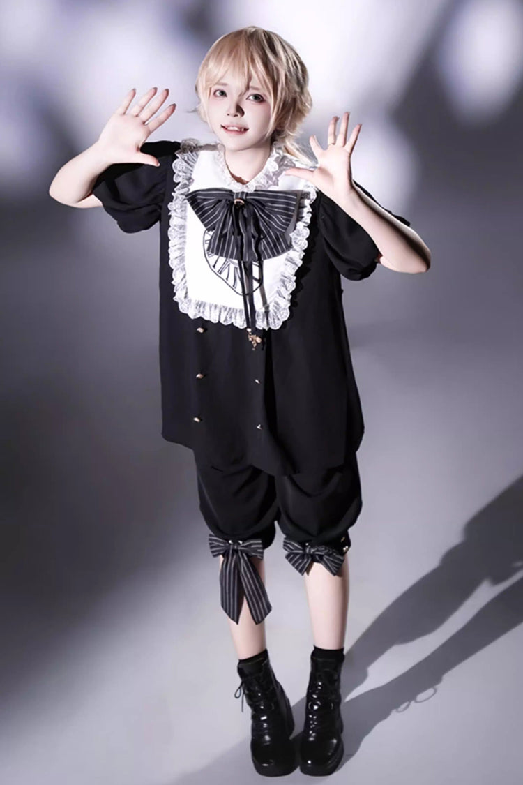 Black/White Rabbit Hole Long Sleeves Bow Gothic Prince Ouji Lolita Set