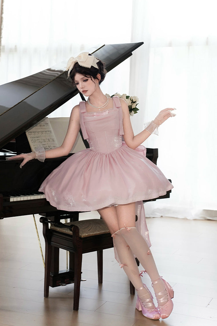 Pink Foamy Sea Sleeveless Ruffle Bowknot Fishbone Sweet Lolita Jsk Dress
