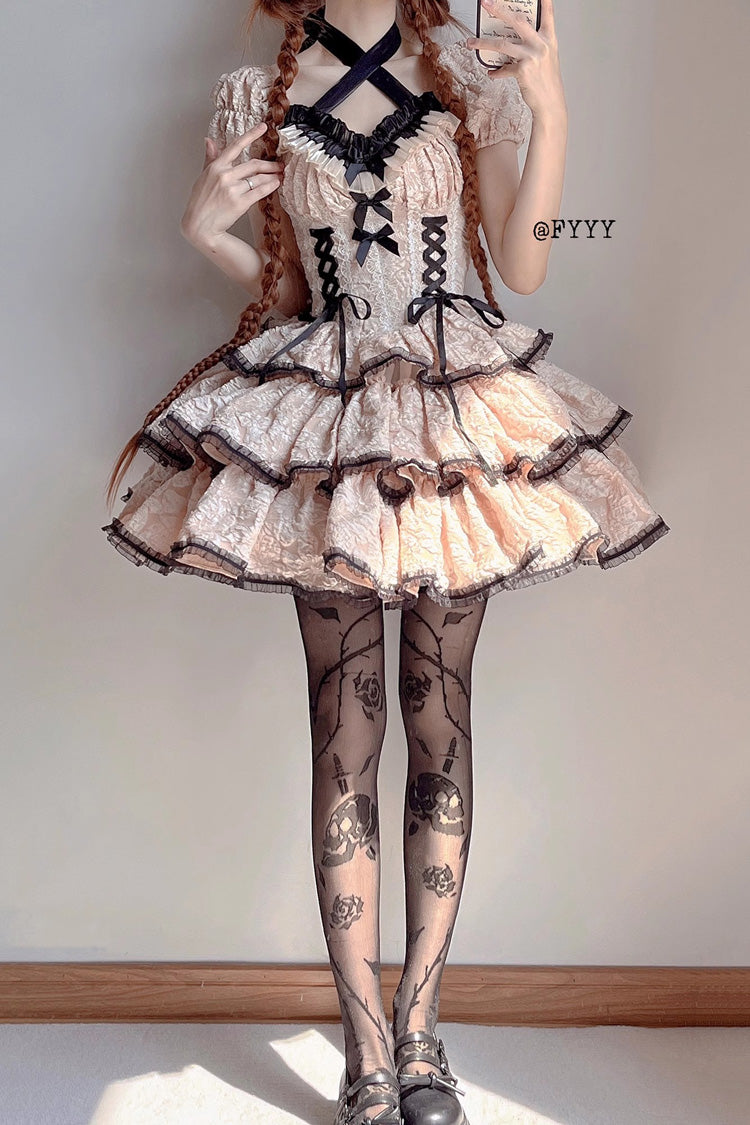 Ivory Medea Kiss Short Sleeves Gothic Lolita Op Tiered Dress