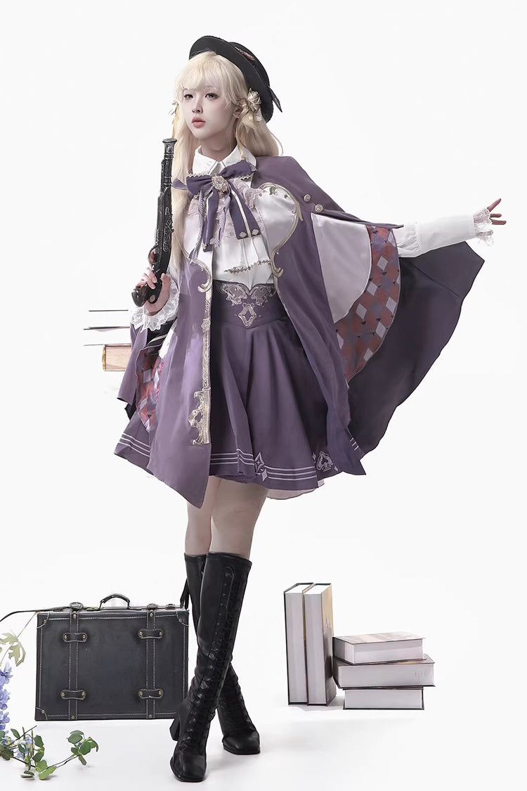 Purple Magic Carnival Printed Ruffled Embroidered Bow Gothic Ouji Lolita Skirt Set