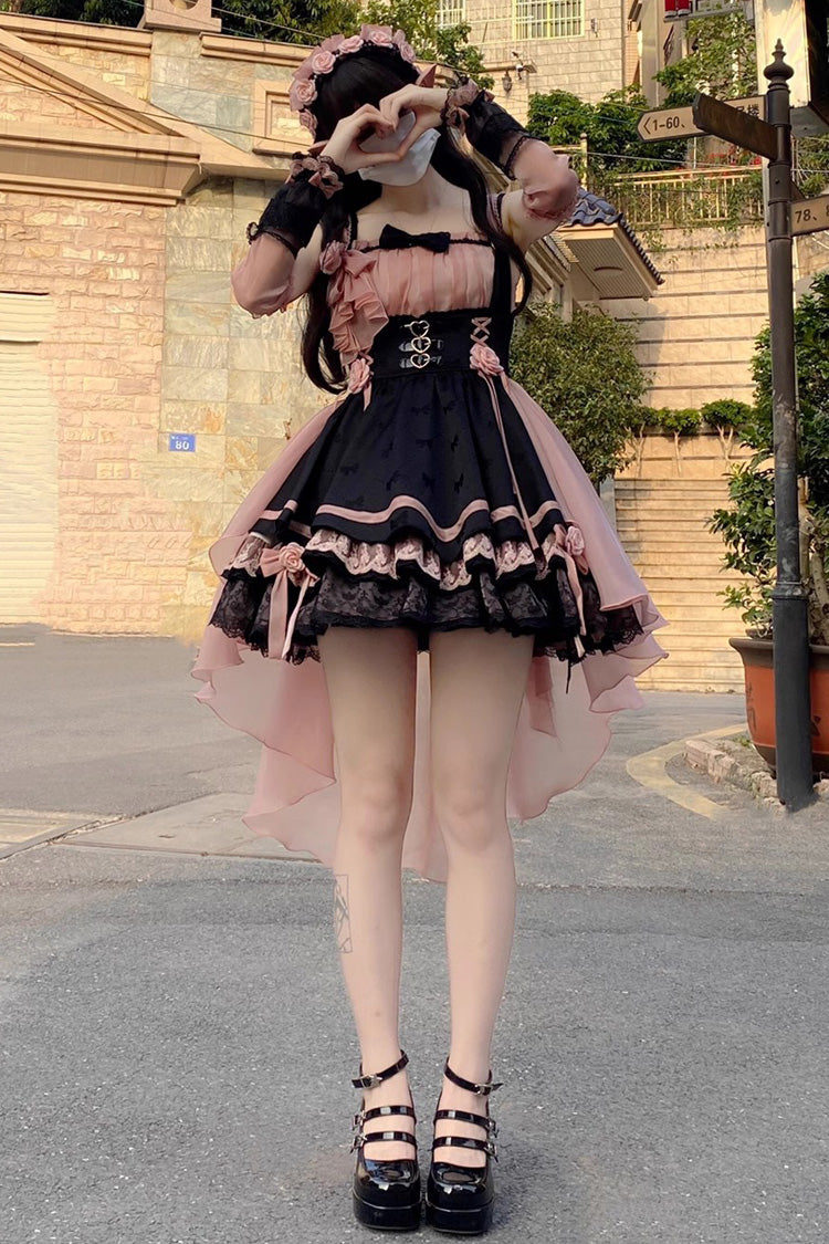 Black/Pink Multi-layer Ruffle Bowknot Sweet Princess Lolita Dress