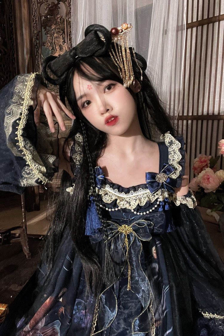 Nine-tailed fox Print Ruffle Bowknot Classic Chinese Style Princess Lolita Jsk Dress 2 Colors