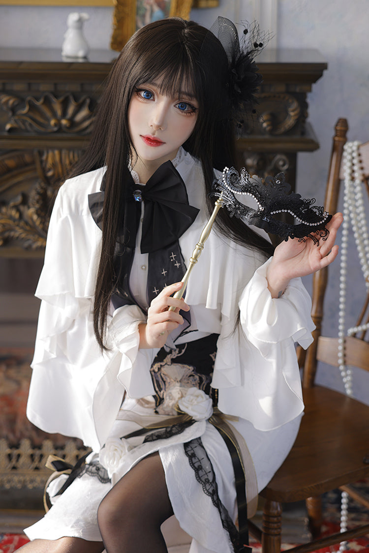 White Star Gate Jacquard Embroidery Bowknot Irregular Sweet Elegant Princess Lolita Skirt