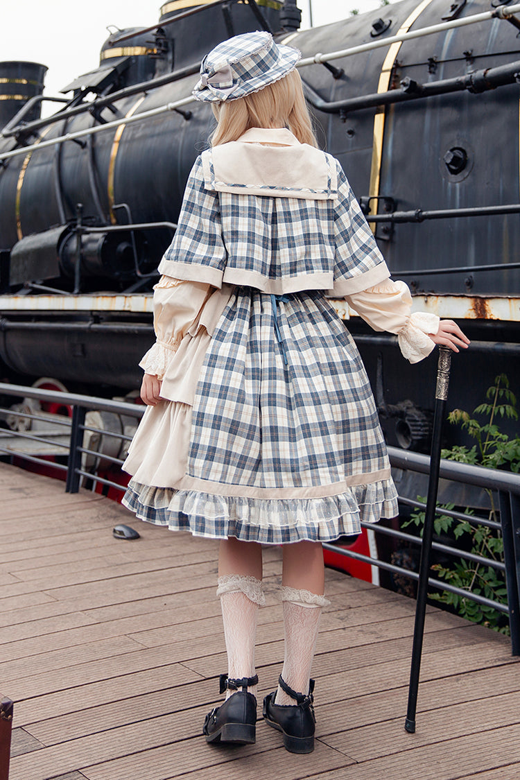 Grey/Blue Morning Tune Sleeveless High Waisted Print Ruffle Asymmetric Sweet Lolita Strap Dress