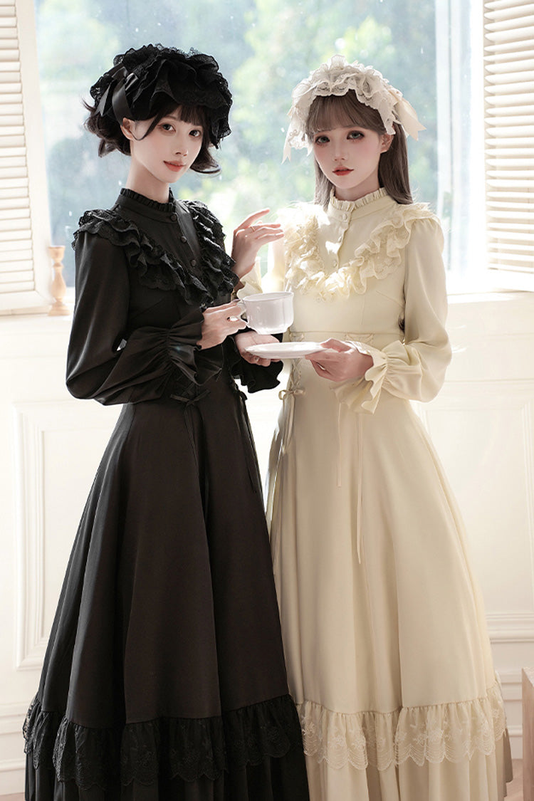Letters & Poems · Day and Night Stand Collar Long Sleeves Ruffle Bowknot Lace-Up Gothic Lolita Dress 2 Colors