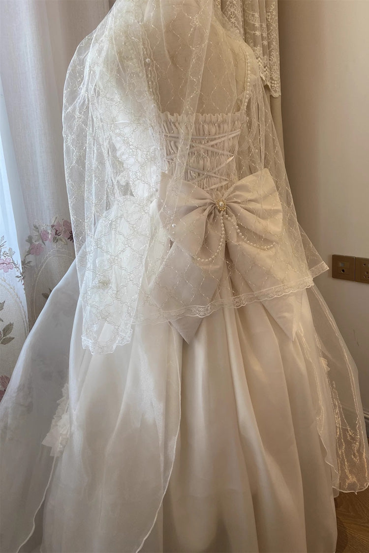 White Ruffle Hanayome Bowknot Lace Sweet Princess Lolita Jsk Dress