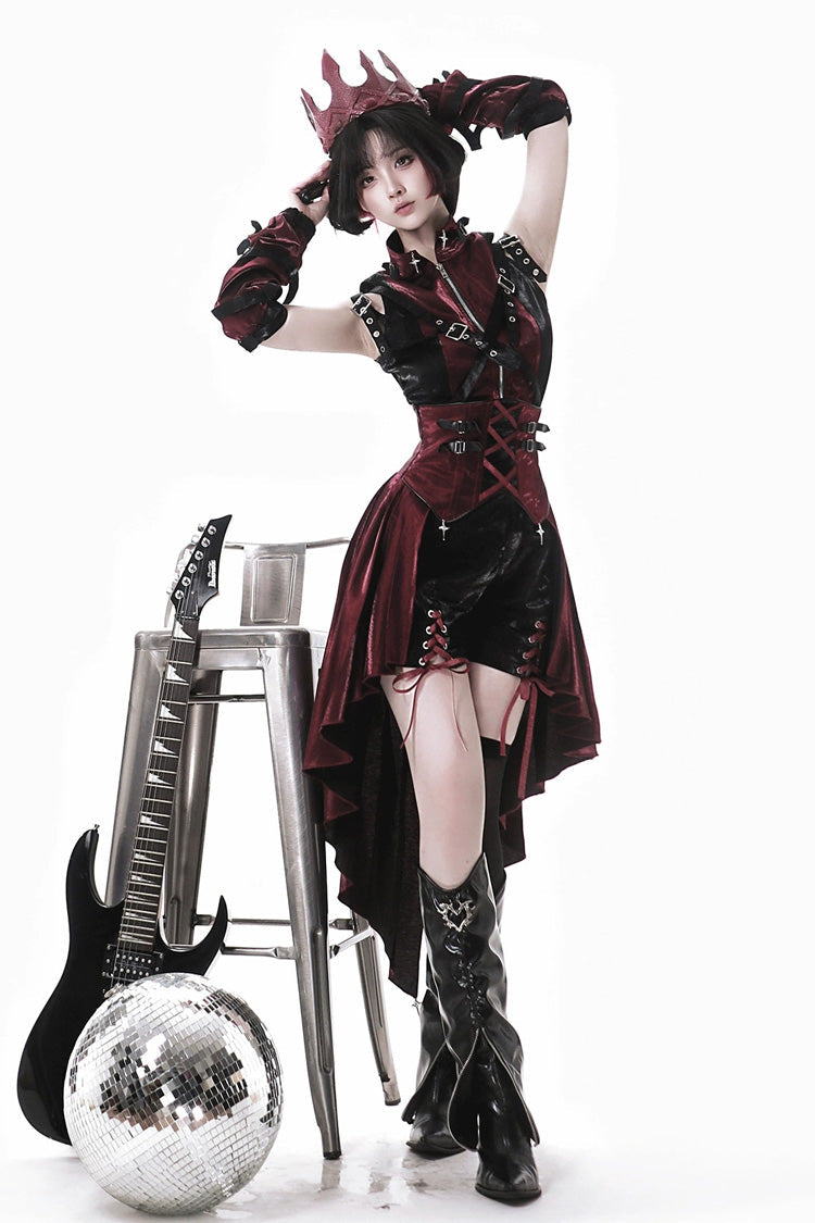 Black/Red Chief Assassin Lace-Up Gothic Ouji Lolita Shorts Set