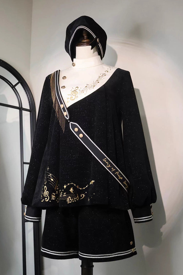 Black Song Of Tomorrow Long Sleeves Embroidery Asymmetric Gothic College Style Ouji Lolita Full Set