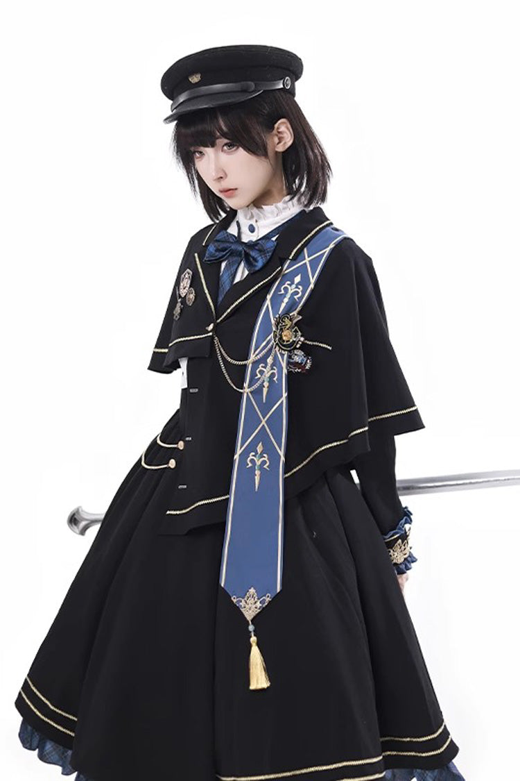 Black Breaking Dawn Stand Collar Long Sleeves Ruffle Gothic College Style Elegant Lolita Dress