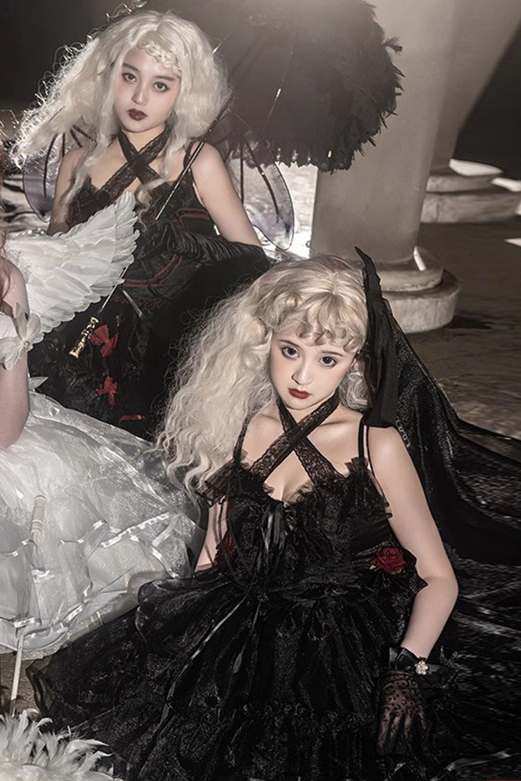 Seven Deadly Sins Sleeveless Double-Layered Ruffle Hanayome Bowknot Lace Gothic Plus Size Lolita Jsk Dress 3 Colors