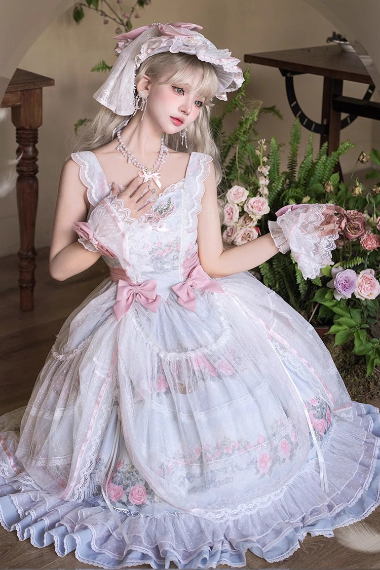 Multi-Color Rose Flower Cage Print Ruffle Bowknot Sweet Elegant Lolita Jsk Dress