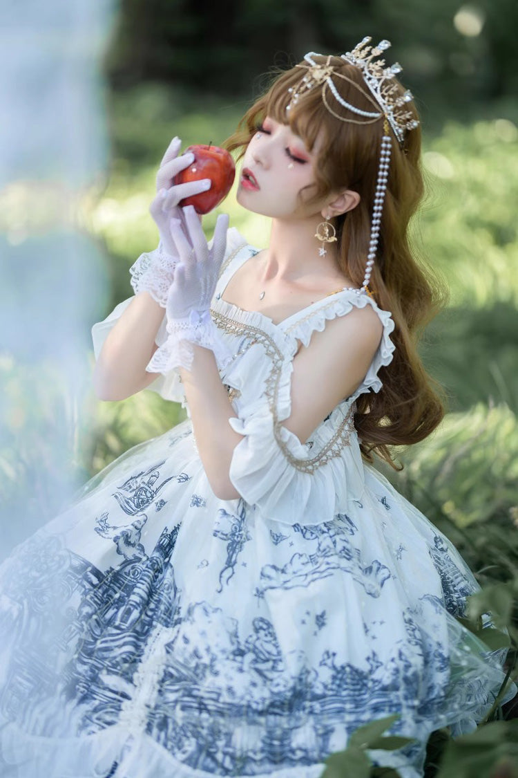 White Castle Feast Print Ruffle Bowknot Gothic Princess Lolita Jsk Dress