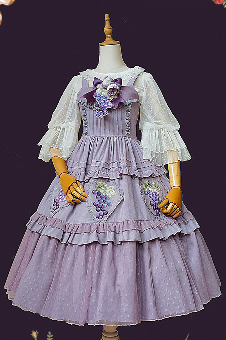 Purple Vineyard Sleeveless Jacquard Print Ruffle Embroidery Sweet Lolita Jsk Dress