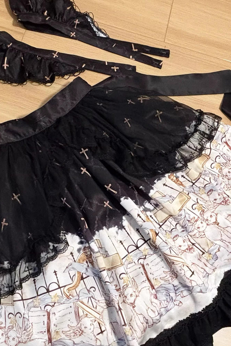 Angel Lamb Printed Ruffled Bow Sweet Lolita Skirt 3 Colors