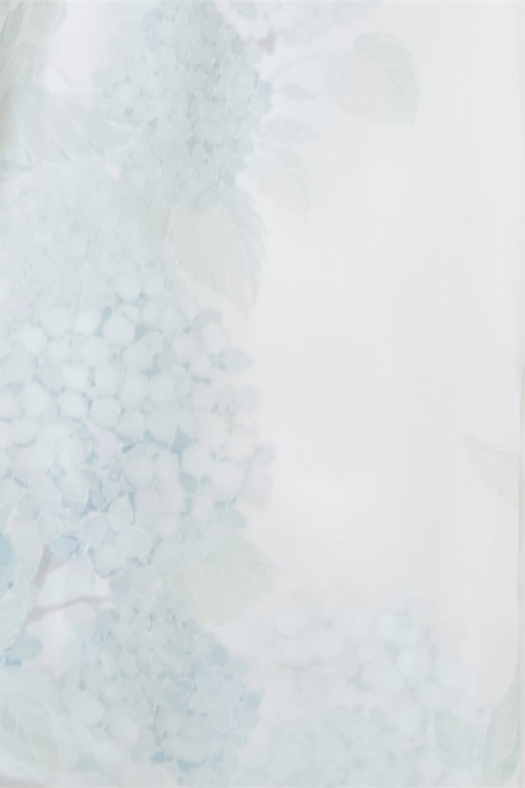 White Hydrangea Message Short Sleeves Print Ruffle Lace Sweet Chinese Style Elegant Lolita Short Dress
