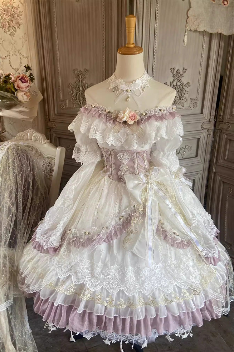 Elizabeth Tea Party Multi-Color Short Sleeves Ruffle Hanayome Bowknot Stitching Lace Sweet Lolita Dress
