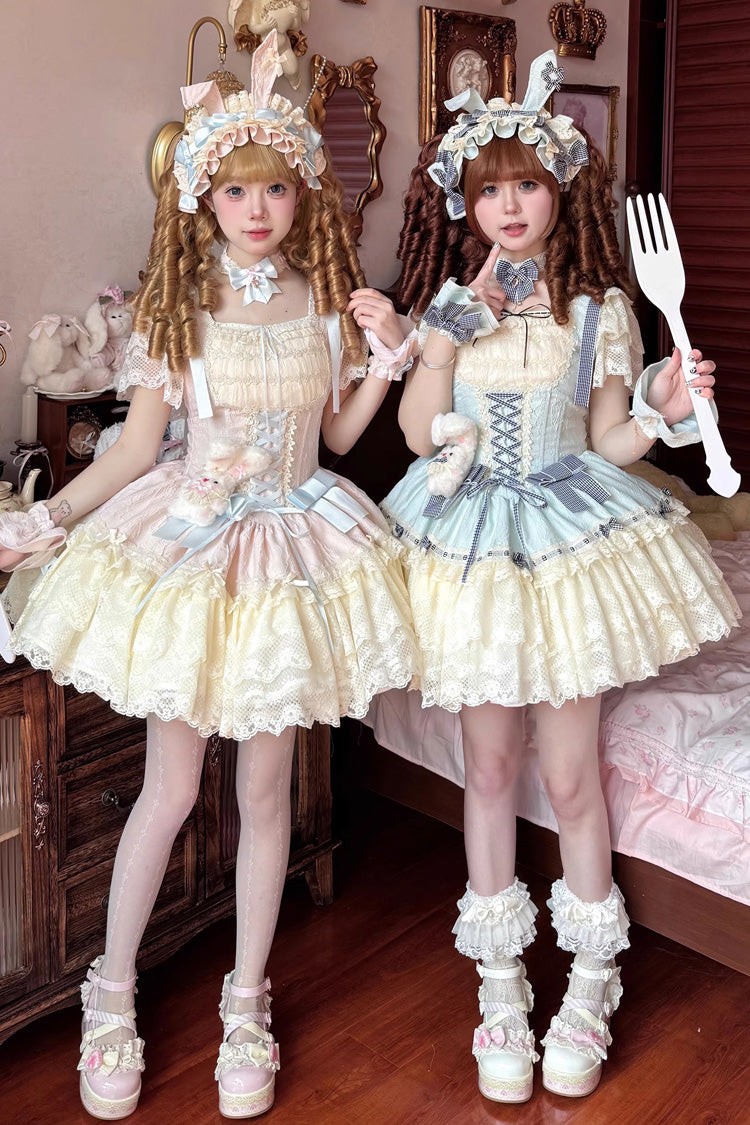 Goodnight Alice Sleeveless Ruffled Bow Lace-Up Sweet Lolita Jsk Dress 3 Colors