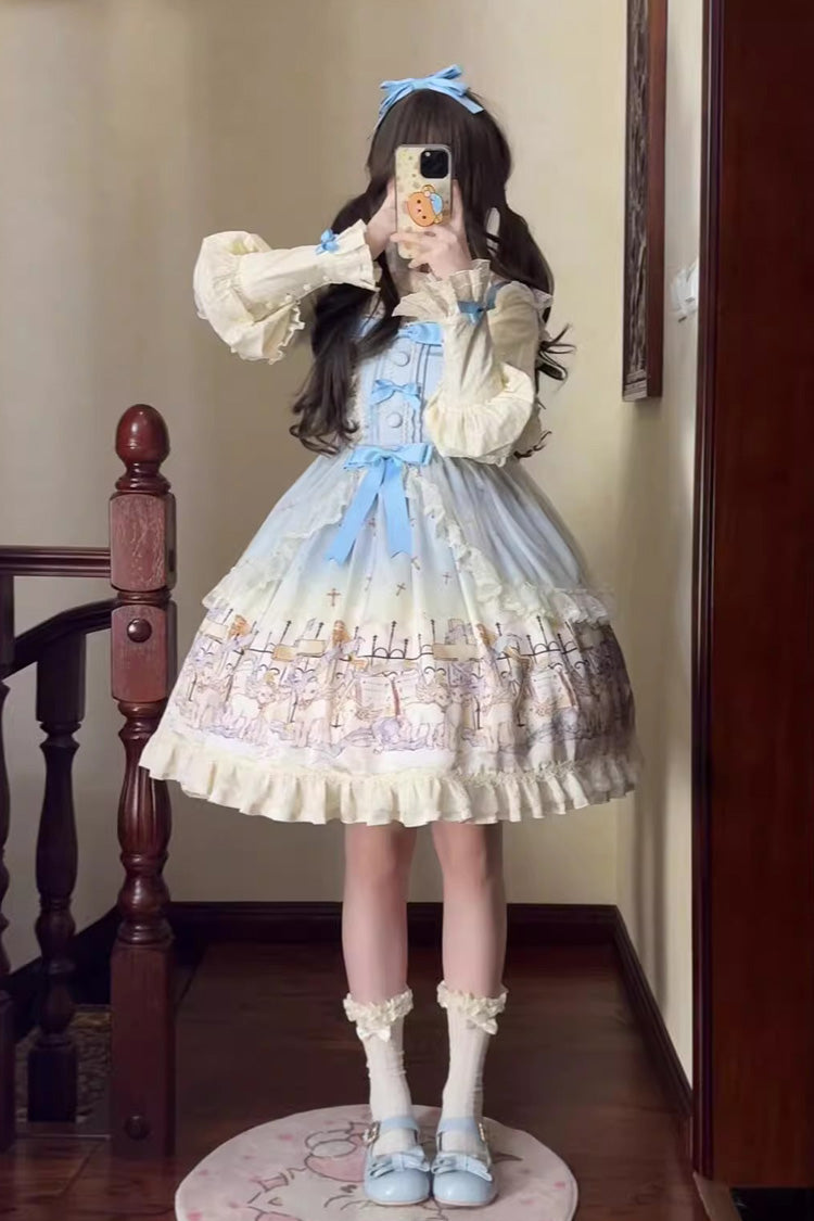 Angel Lamb Sleeveless Printed Ruffled Bow Sweet Lolita Jsk Dress 3 Colors