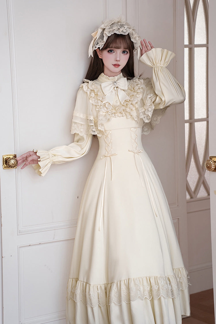 Letters & Poems · Day and Night Stand Collar Long Sleeves Ruffle Bowknot Lace-Up Gothic Lolita Dress 2 Colors