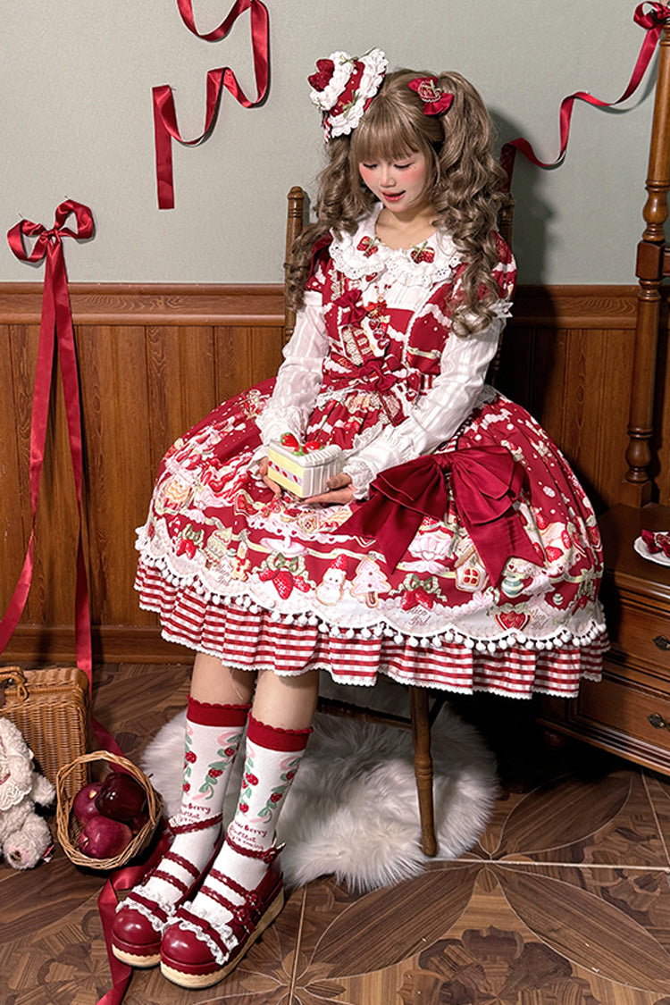 Mint Strawberry Dessert Doll Collar Short Sleeves Print Ruffle Bowknot Sweet Lolita Dress 4 Colors