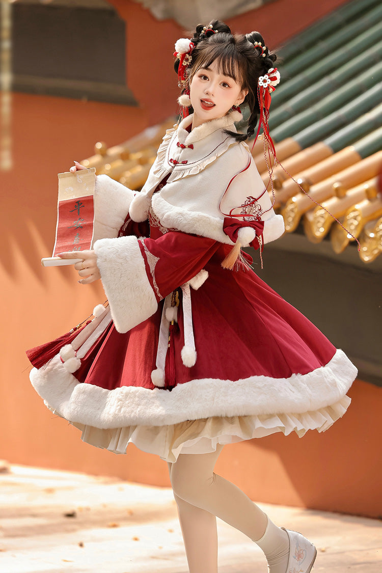 Red Long Sleeves Ruffle Embroidery Bowknot Chinese Style Sweet Lolita Hanfu Dress