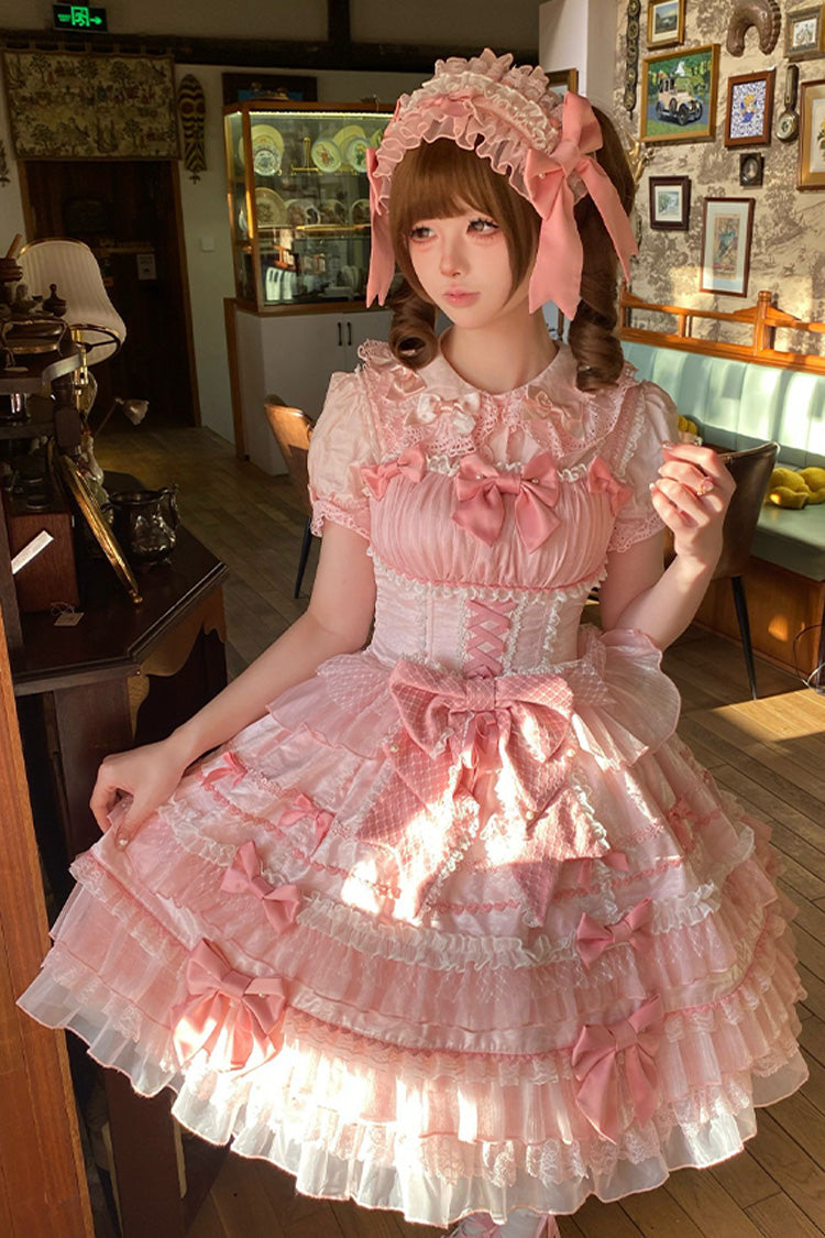 Pink Little Lovetine Multi-Layered Ruffle Bowknot Lace Sweet Gorgeous Lolita Jsk Dress