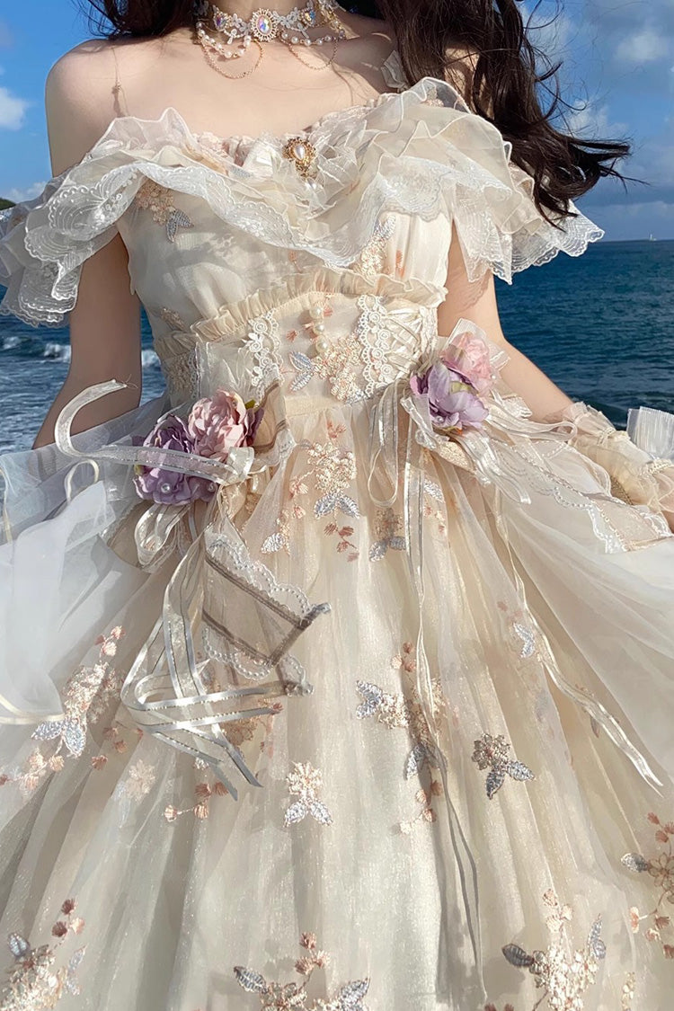 Ivory Flora Multi-Layered Ruffle Hanayome Embroidery Bowknot Sweet Lolita Jsk Dress