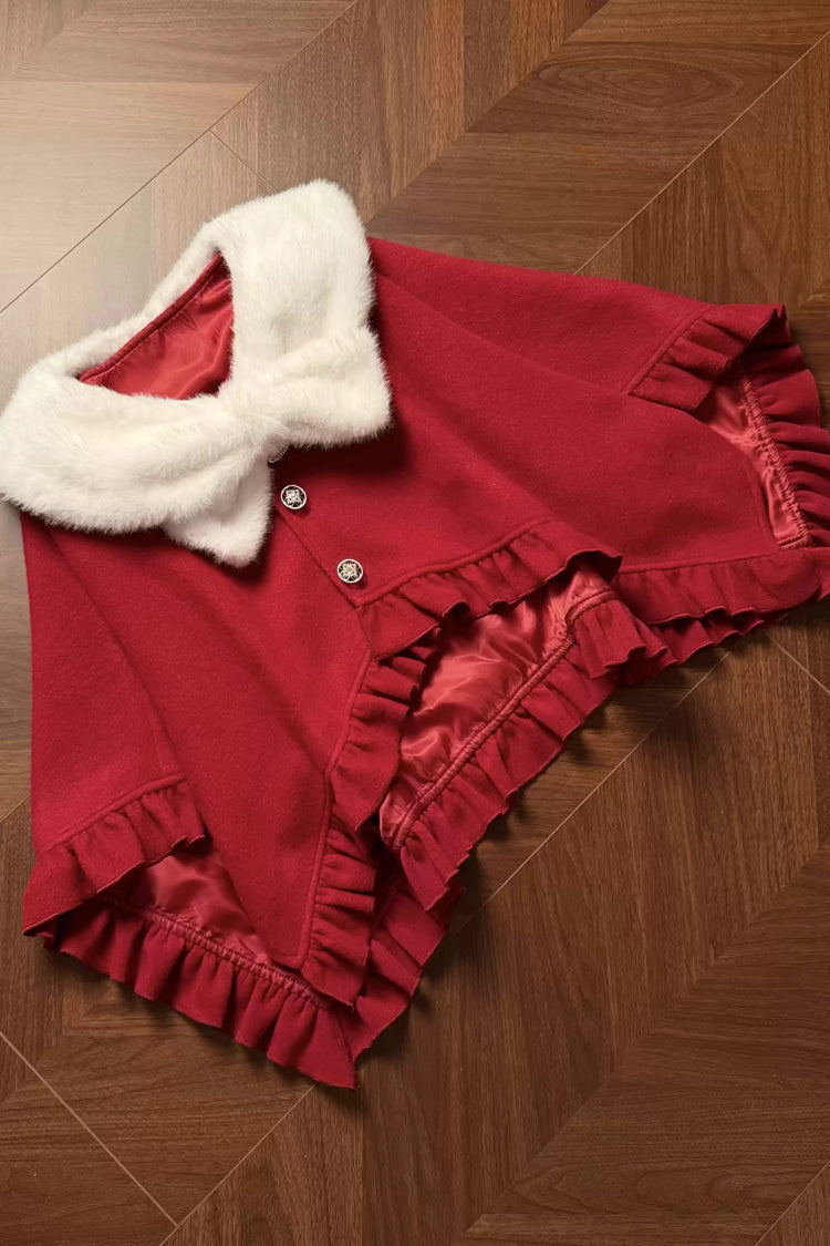 Red/White Red Vow Stand Collar Long Sleeves Multi-Layered Ruffled Bow Sweet Lolita Dress