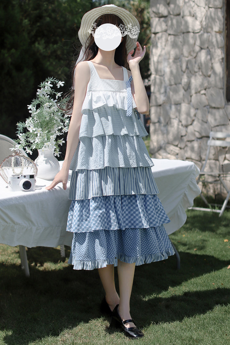 Blue Go To The Beach Multi-Layered Print Ruffle Holiday Sweet Lolita Jsk Dress