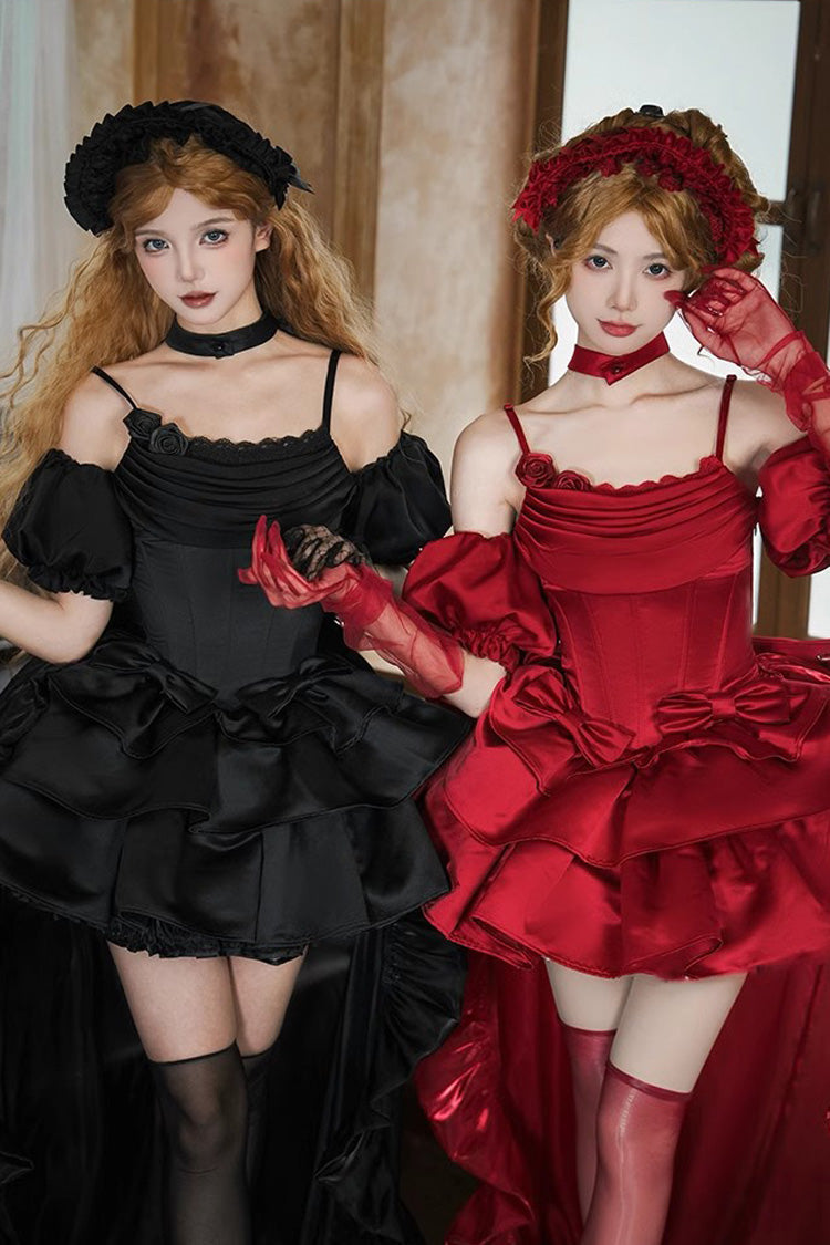 Black Duet Sleeveless Double-Layered Ruffle Bowknot Gothic Elegant Gorgeous Lolita Jsk Dress
