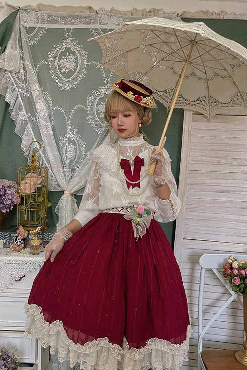 Wine Elegant Vintage Tulip Multi-Layer Ruffled Classic Lolita Skirt Dress