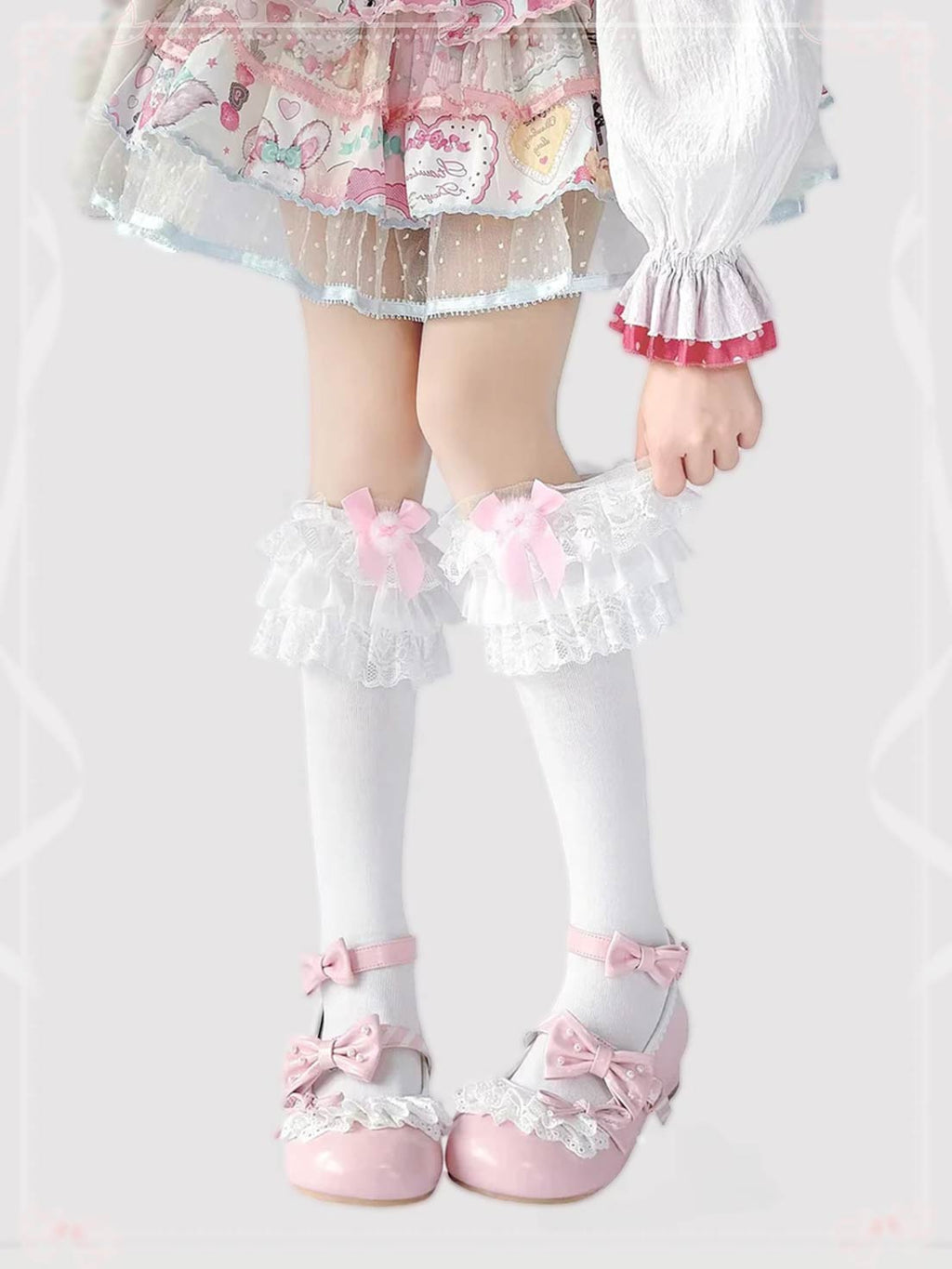Lolita Stockings Multi-color Cotton Lace Knee-high Socks with Cute Bow Sweet Princess JK Style