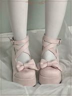 Thick Soled Velvet Round Head Lo Shoes Sweet High Heel Thick Heel