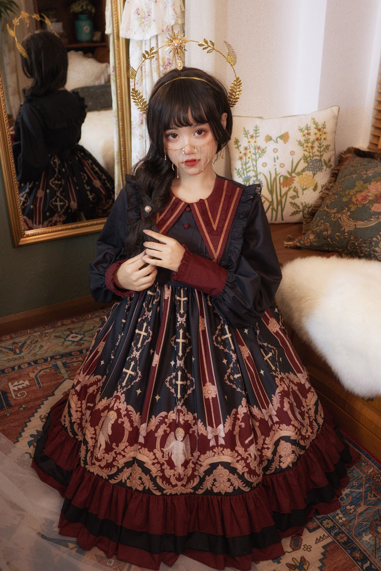 Angel's Redemption Long Sleeves Angel Print Ruffle Bowknot Sweet Lolita Dress 3 Colors