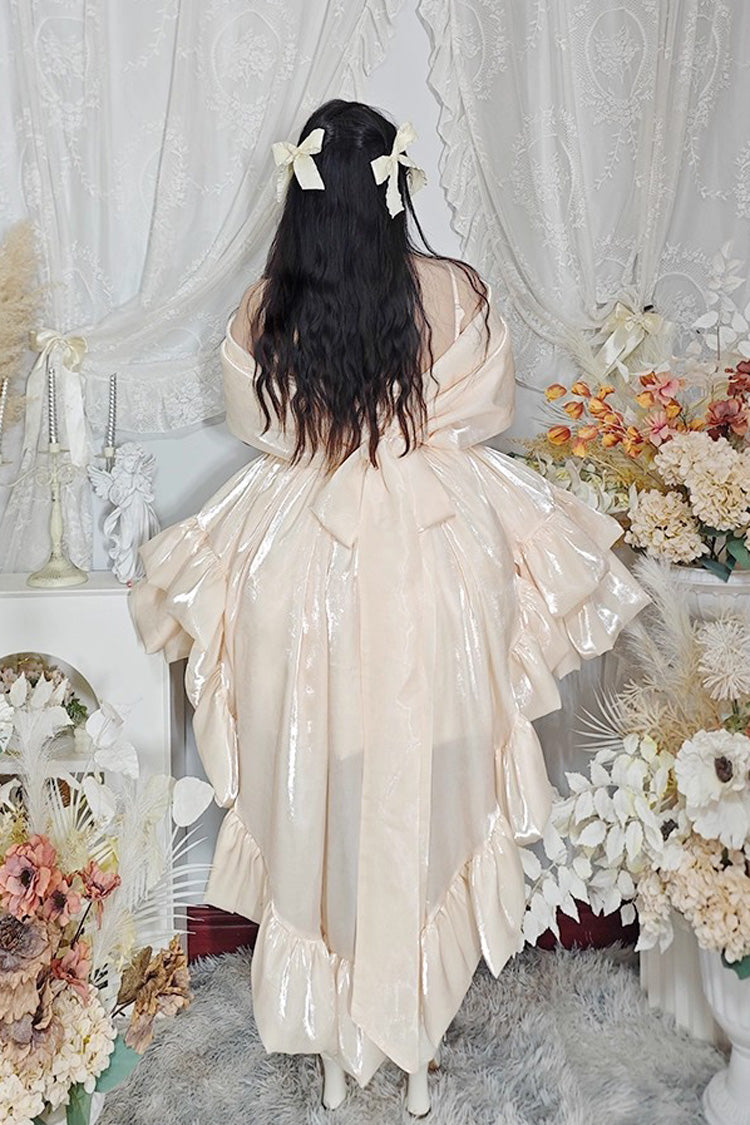 Beige Multi-Layered Ruffle Bowknot Sweet Plus Size Lolita Jsk Dress