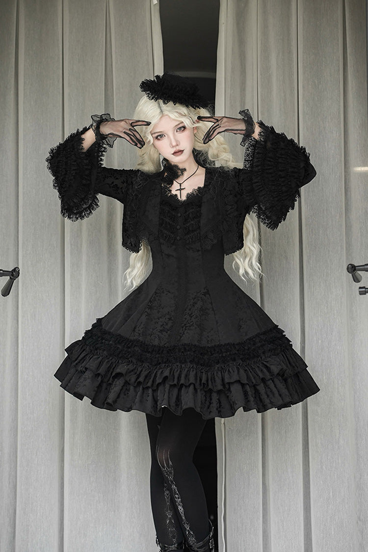 Escape Double-Layered Jacquard Striped Printed Ruffled Slim Gothic Lolita Jumper Dress 3 Colors