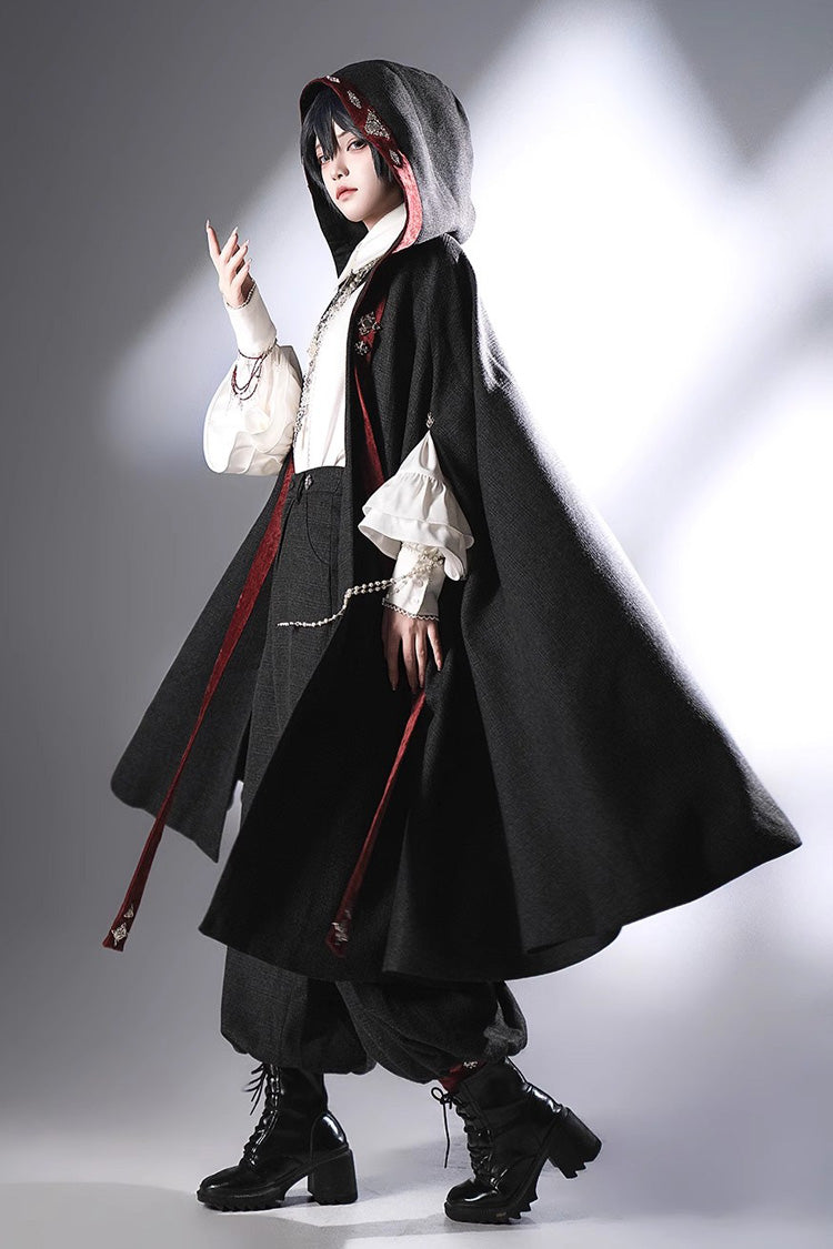 Black Sacred Vow Print Hooded Vintage Elegant Prince Handsome Ouji Lolita Cloak