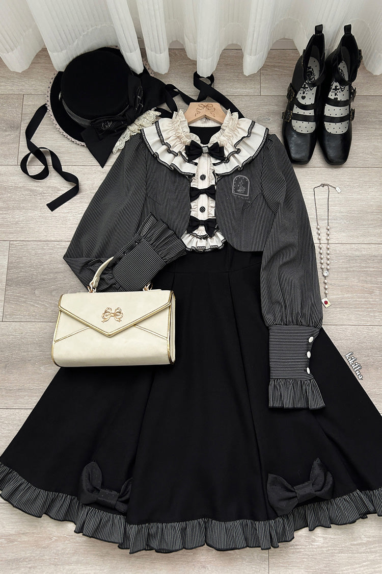Black Serenade Long Sleeves Ruffle Bowknot Fake Two Pieces Classic Lolita Dress