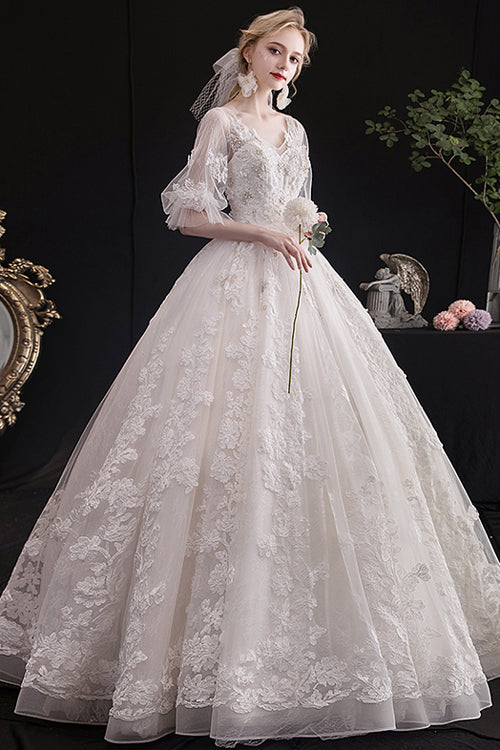 White V Collar Lace Embroidered Short Sleeves High Waisted Long Hanayome Sweet Lolita Dress