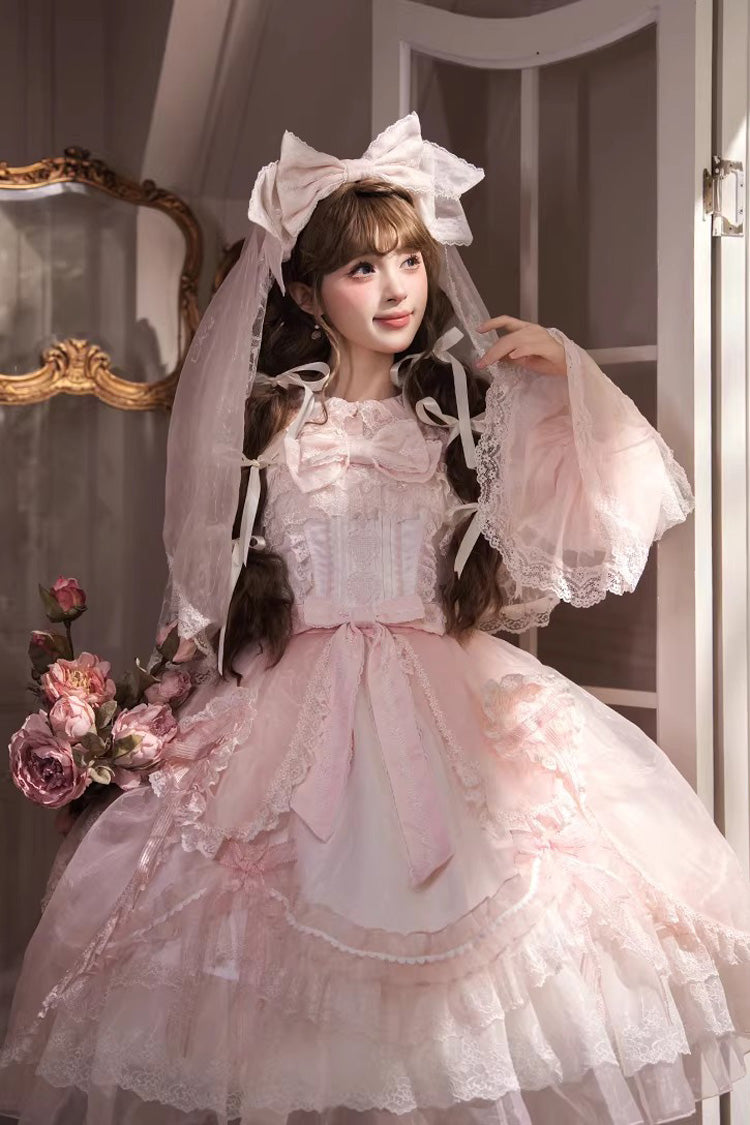 Pink Candy Flavor Square Collar Sleeveless Ruffled Bow Lace Sweet Gorgeous Lolita Jsk Dress