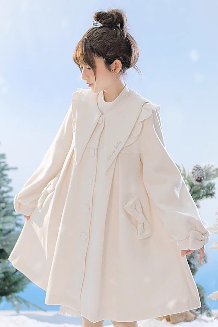 White Pointed Collar Long Sleeves Bowknot Sweet Lolita Coat