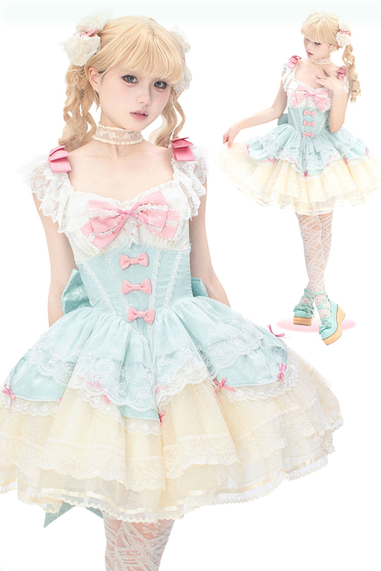Mint Green Parfait Romance Sleeveless Ruffle Bowknot Lace Sweet Elegant Ballet Lolita Jsk Dress
